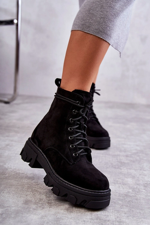 Zamszowe Ocieplane Botki Workery Czarne Darvin