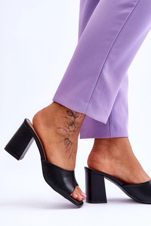 Damskie Skórzane Klasyczne Klapki Czarne Loara