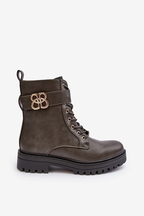 Botki Workery Damskie Na Suwak Z Ozdobą Ciemnozielone Ciossava