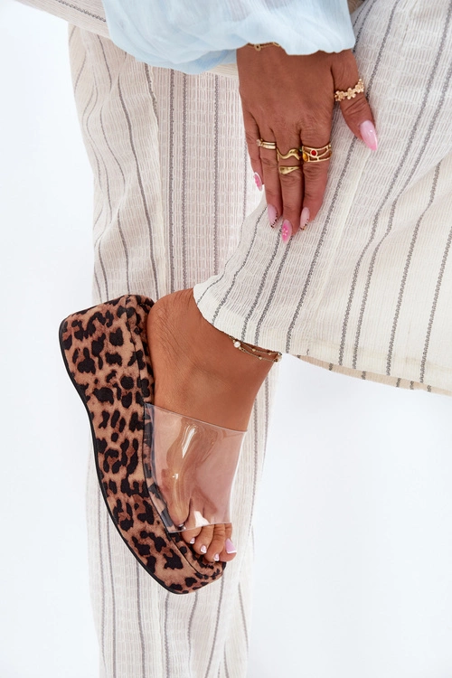 Klapki Damskie Z Transparentnym Paskiem Na Koturnie Panterka Meltiana