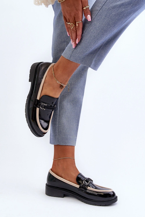 Damskie Lakierowane Półbuty Mokasyny S.Barski HY336A Czarne