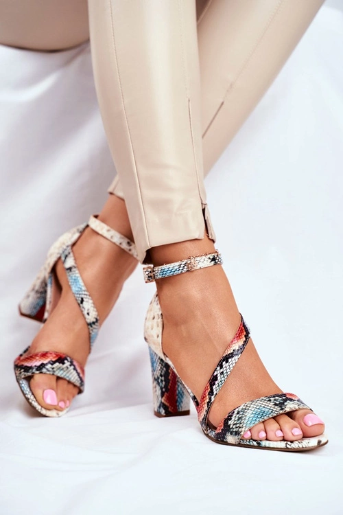 Sandały Na Słupku Sergio Leone SK870 Czerwone Wężowy Wzór