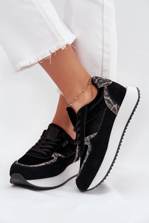 Zamszowe Sneakersy Damskie Big Star OO274A312 HI-POLY SYSTEM Czarne Panterka