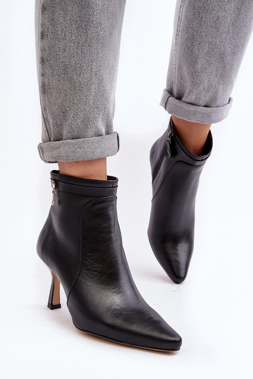 Skórzane Damskie Botki Na Szpilce Maciejka 06301-01 Czarne