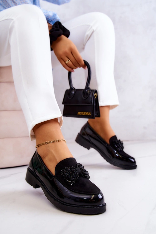 Eleganckie Lakierowane Mokasyny Loafery Czarne S.Barski HY51-318 Belize