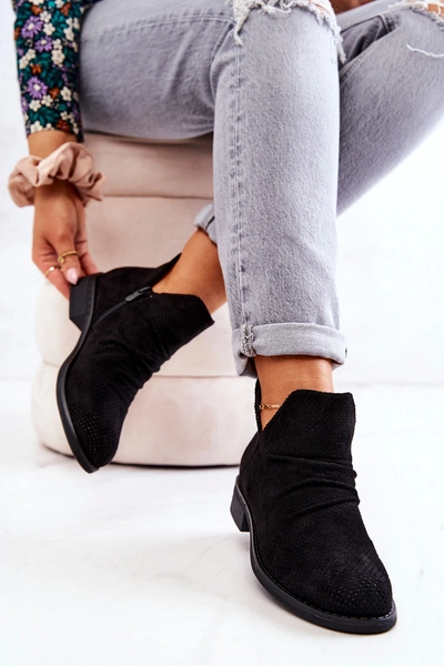 Ażurowe Marszczone Botki Czarne Cynthia