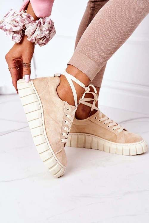 Zamszowe Tenisówki Na Platformie Beżowe Whatever