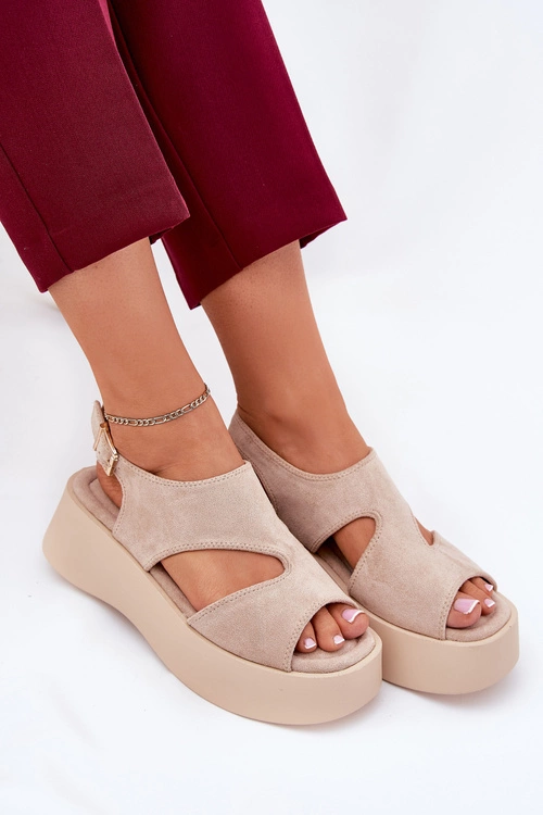 Sandały Damskie Na Platformie Eko Zamszowe Beżowe Karonia
