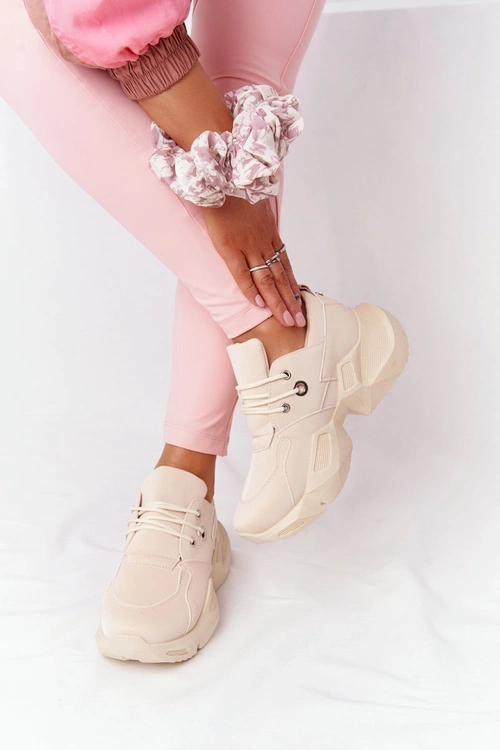 Damskie Sneakersy Na Masywnej Podeszwie Beżowe Bubbly