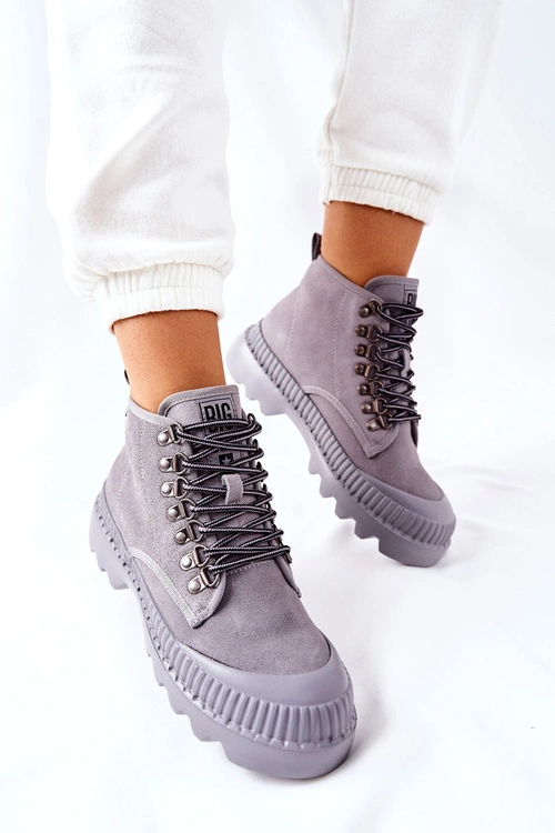 Skórzane Trapery Botki Big Star II274365 Szare