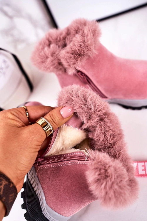 Dziecięce Ocieplane Botki Śniegowce Z Futerkiem Różowe Love-Love