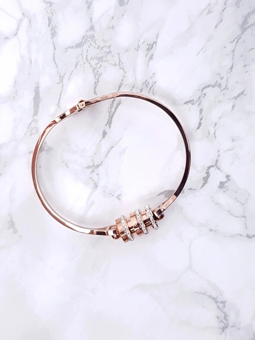 Damska Bransoleta Stalowa Z Cyrkoniami Różowe Złoto Bix