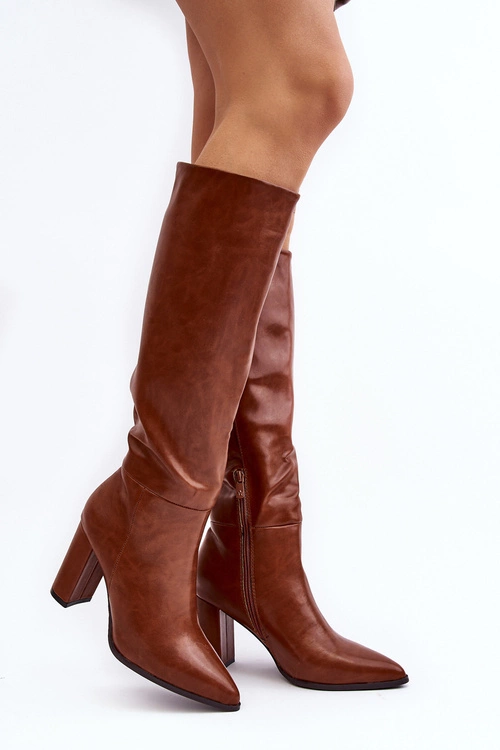 Kozaki Damskie Do Kolana Na Słupku Camel Fiminna