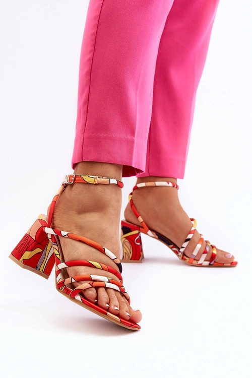 Wzorzyste Sandały Na Słupku Pomarańczowe Jenglla