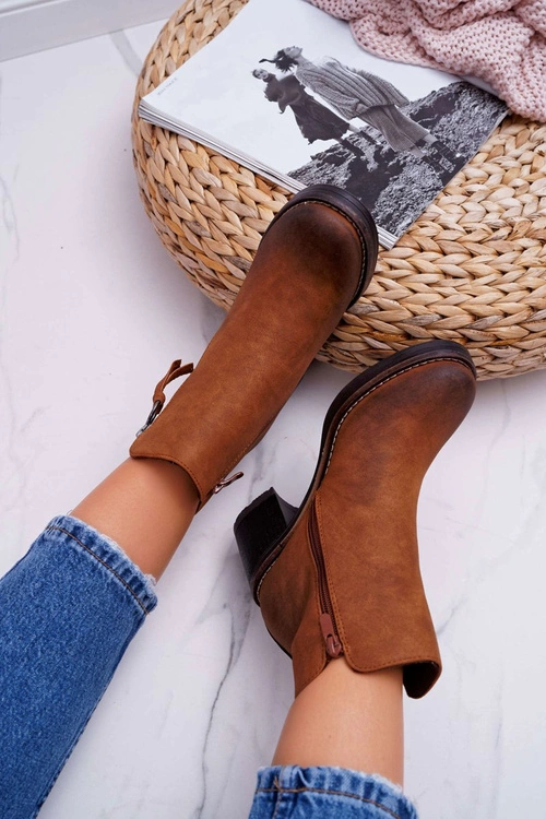 Damskie Botki Na Słupku Ocieplane Filcem Camel Delia