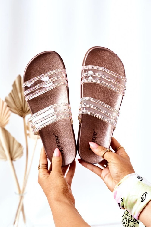 Gumowe Klapki Z Cyrkoniami Różowe Złoto Miss You