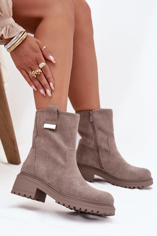 Ocieplane Botki Damskie Na Niskim Obcasie Szare Mirellea