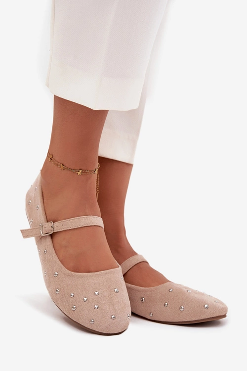 Zdobione Baleriny Damskie Z Paskiem Różowe Olivisse