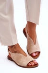 Zamszowe Sandały Damskie Lewski Shoes 3220/X Beżowe