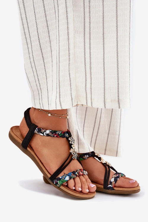 Sandały Damskie Z Przypinkami I Plecionymi Paskami Czarne Nusoreth