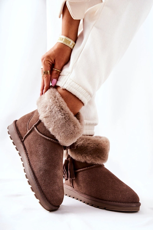 Śniegowce Ocieplane Frędzle Brązowe Sorella