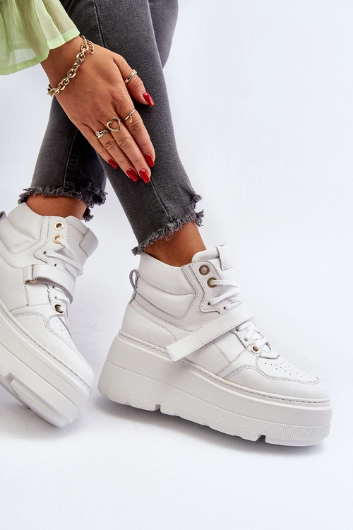 Zazoo 3450 Skórzane Sneakersy Damskie Białe