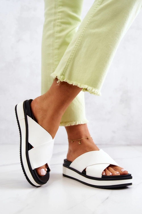 Skórzane Damskie Klapki Big Star JJ274723 Białe