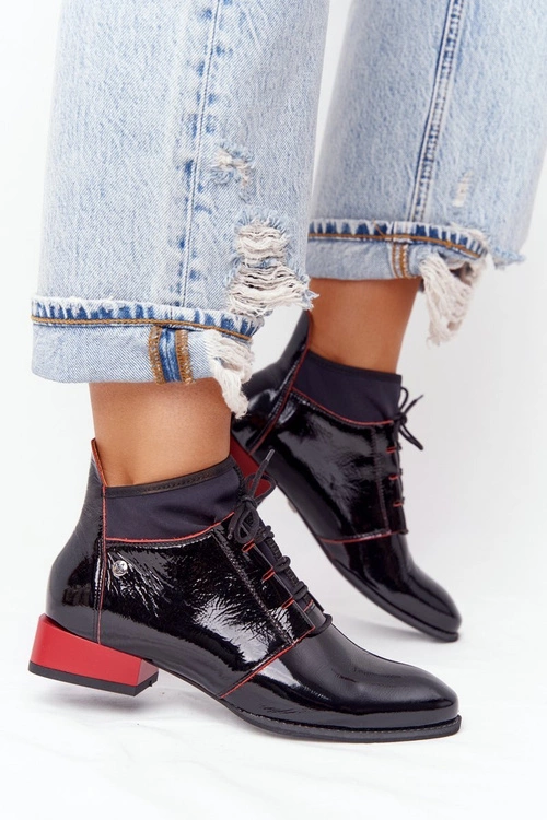 Skórzane Botki Trzewiki Maciejka 04744-16 Czarno-Czerwone