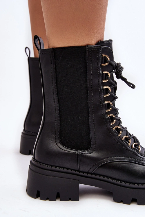 Skórzane Botki Workery Damskie Czarne Charmea