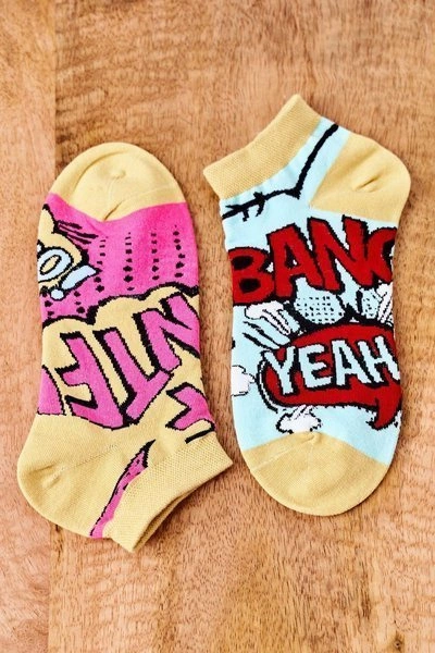 Skarpetki Stopki Nie Do Pary Z Napisami Miętowo-Żółte