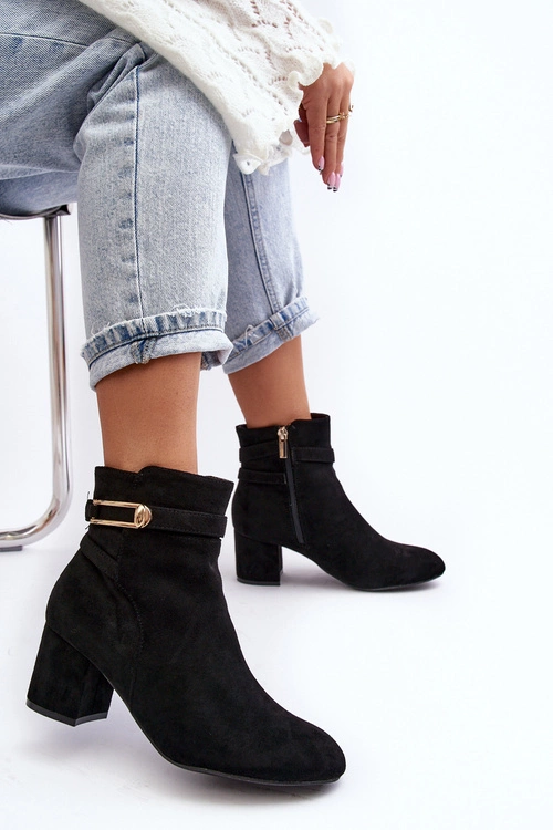 Damskie Botki Na Niskim Słupku Czarne Verice