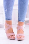 Wygodne Damskie Sandały Koturny Mirabet Pudrowy Róż