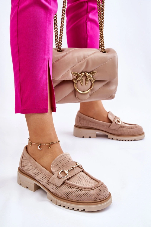 Klasyczne Damskie Półbuty Mokasyny Beżowe Kolton