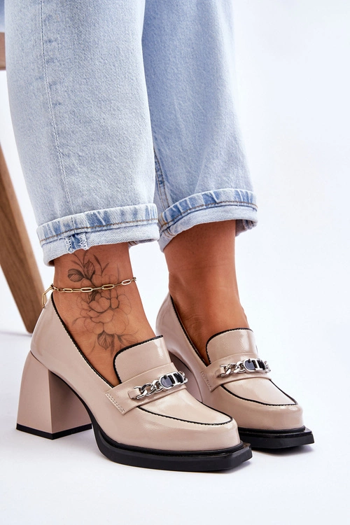 Wygodne Czółenka Na Masywnym Obcasie Beżowe Julien