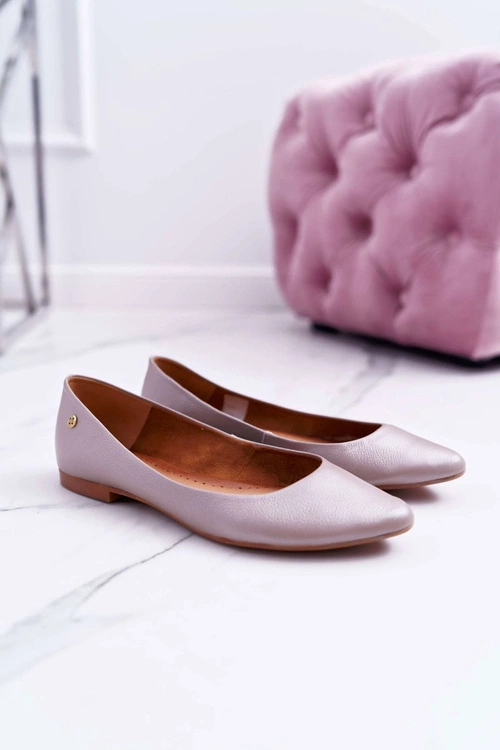 Damskie Skórzane Baleriny Maciejka Metaliczne Beżowe 04100-10