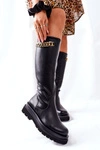 Damskie Wysokie Czarne Kozaki z Łańcuchem Vivien
