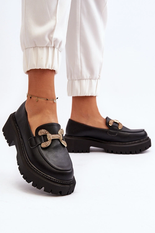 Mokasyny Damskie Z Ozdobą Czarne Gargi