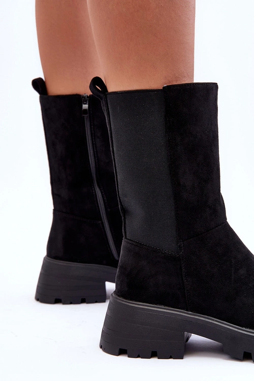 Zamszowe Botki Damskie Na Płaskim Obcasie Czarne Altandros