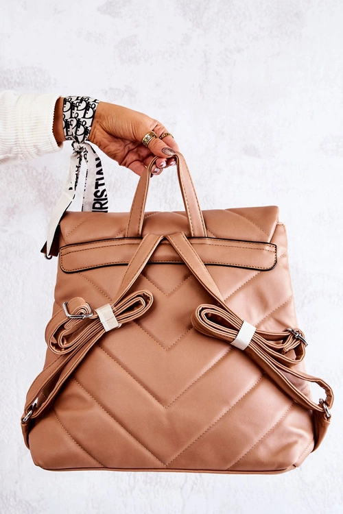 Skórzany Duży Pikowany Plecak Beżowy Gwendie