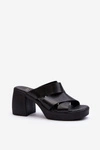 Zazoo 40373 Skórzane Klapki Na Klocku Czarne