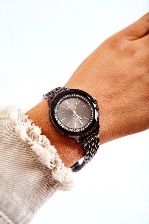 Zegarek Na Bransolecie Z Cyrkoniami ERNEST Czarny