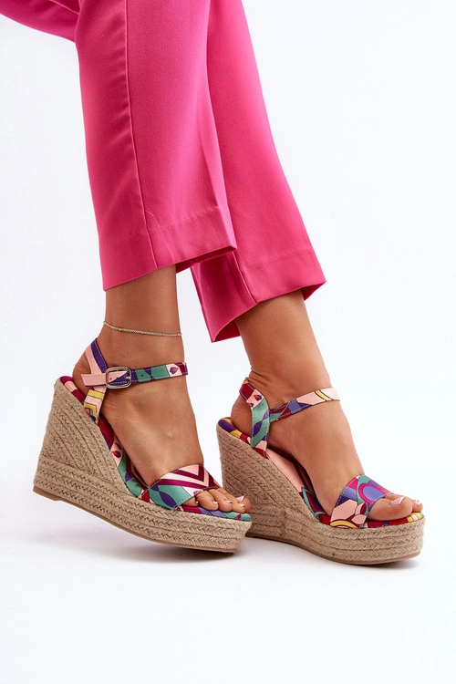 Wzorzyste Sandały Na Koturnie Z Plecionki Multikolor Anihazra