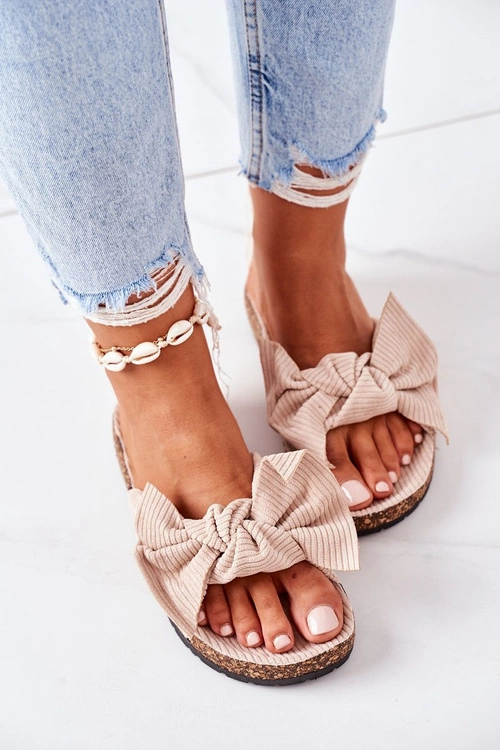 Sztruksowe Klapki Na Korku Beżowe Summertime