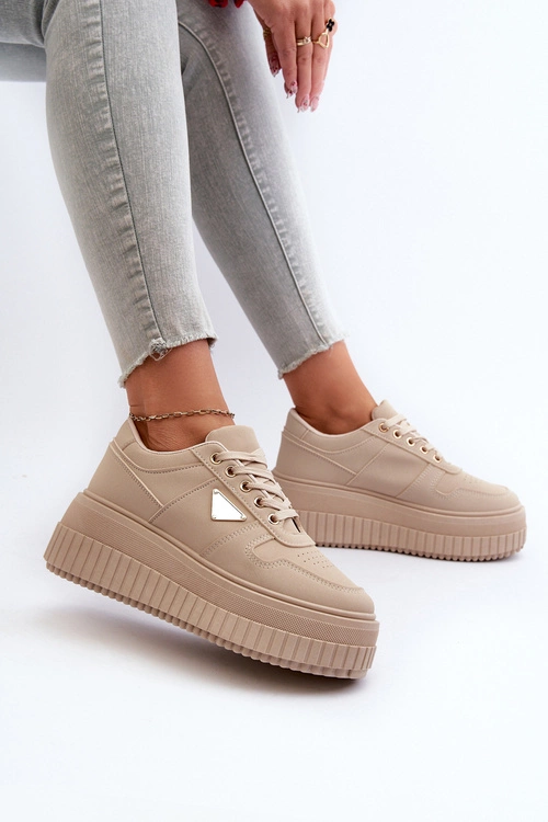 Sneakersy Damskie Z Eko Skóry Na Masywnej Platformie Beżowe Chrisstin