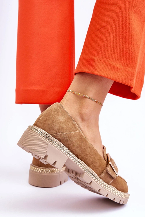 Modne Zamszowe Mokasyny Ciemnobeżowe Eloisa