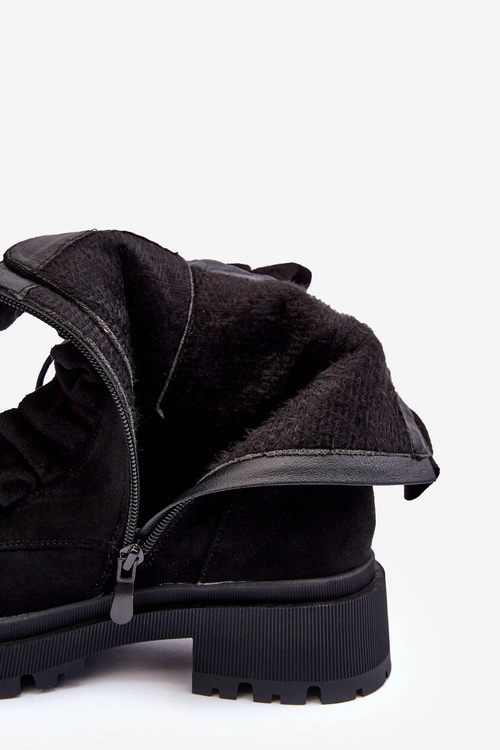 Zamszowe Ocieplane Botki Workery Na Płaskim Obcasie Czarne Nacelle