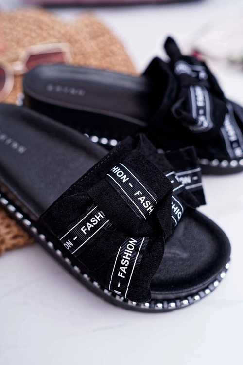 Damskie Klapki Profilowana Wkładka Z Kokardką Czarne Vrenya