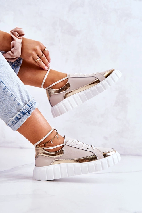 Damskie Półbuty Na Platformie Beżowo-Złote Noriso