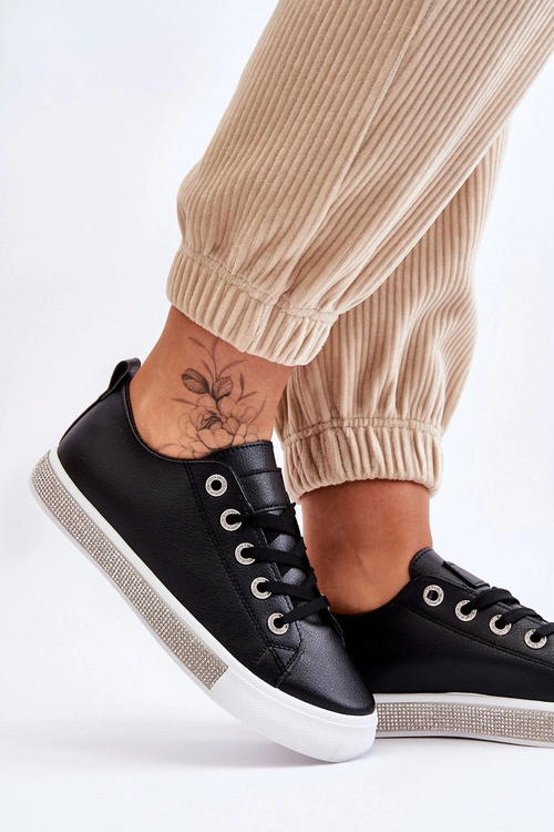 Niskie Trampki Damskie Z Dżetami Czarno-Białe Demira