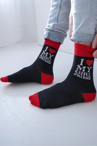 Skarpetki Męskie Z Napisem I LOVE MY GIRLFRIEND Czarne